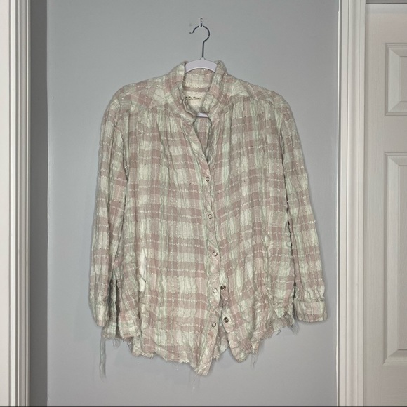 Free People Lela Plaid Metallic Button Down Shirt - Picture 2 of 8